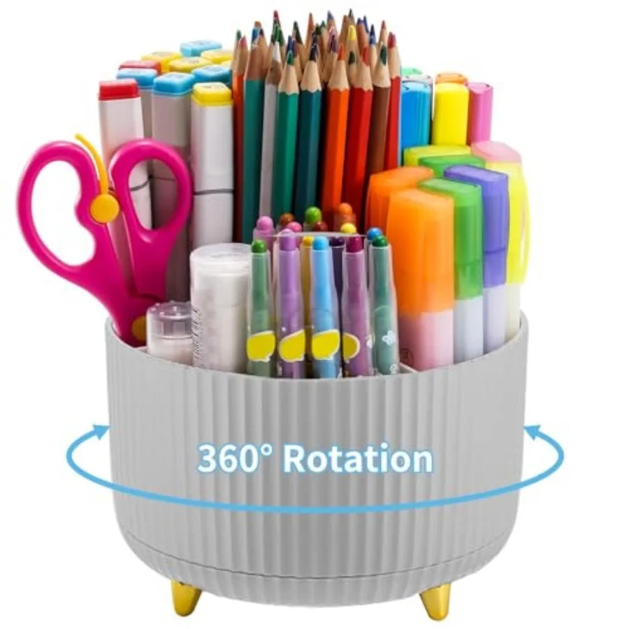 Desk Organizer, 360-Degree Rotating Pen Holder, Desk Organizers and Accessories with 5 Compartments Pencil Holder, Art Supply S