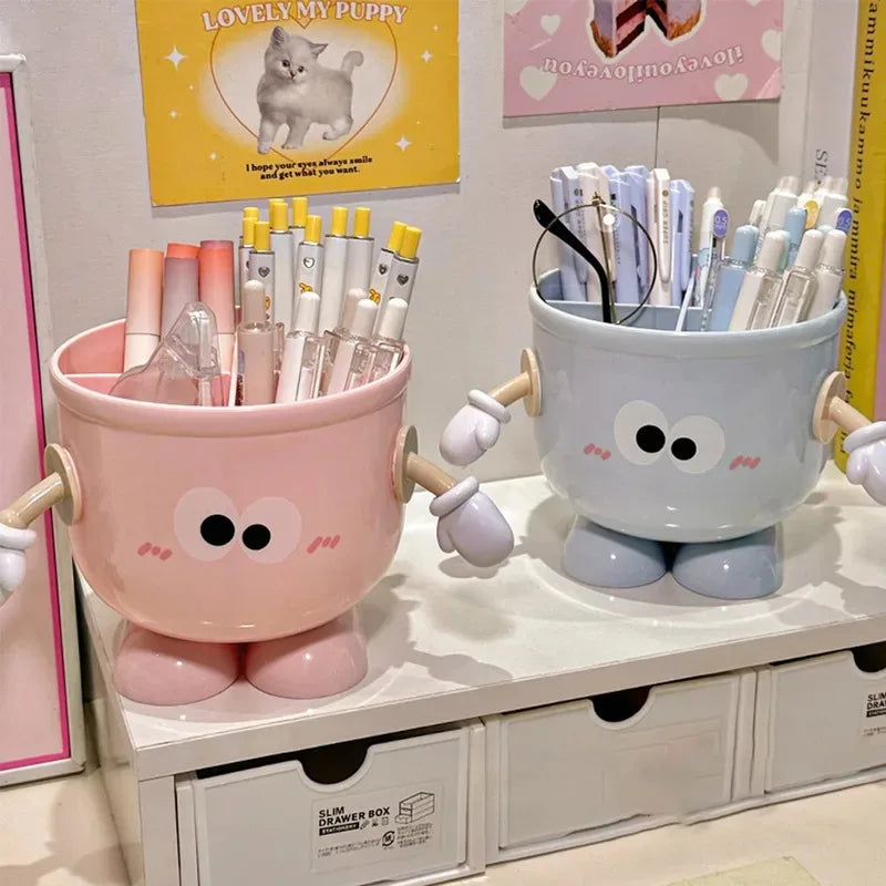 Creative Pen Holder with Hook Cute Stationery Storage Box Desk Organizer for Student Children Girls