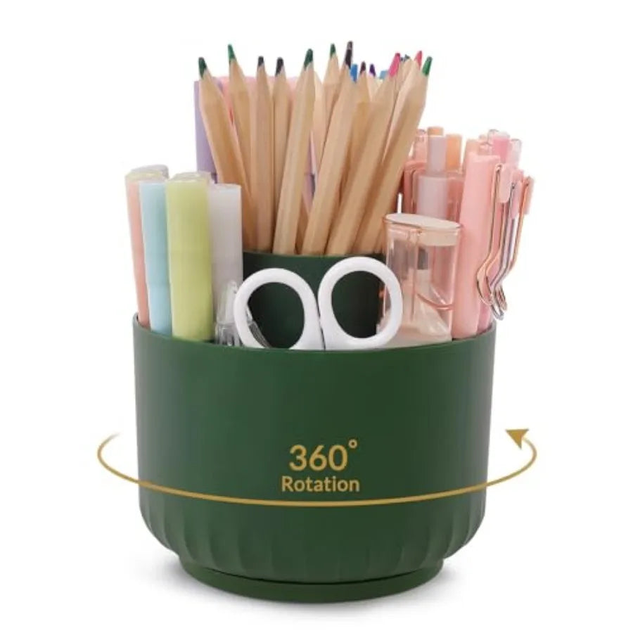 360 Degree Rotating Desk Organizer, Dual-Purpose Pencil Pen Holder for Desk, Rotating Pencil Cup with Stickers, Office Supplies